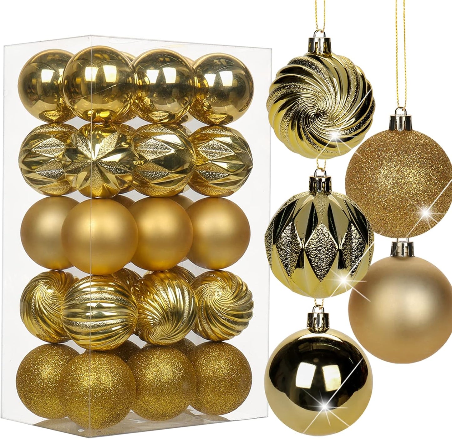 Shatterproof Gold Christmas Ball Ornaments - Set of 30