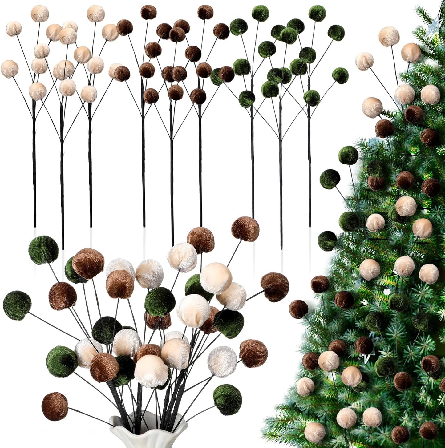 Velvet Spheres Ball Pick Christmas Tree Decoration - Colorful (6 Pcs)