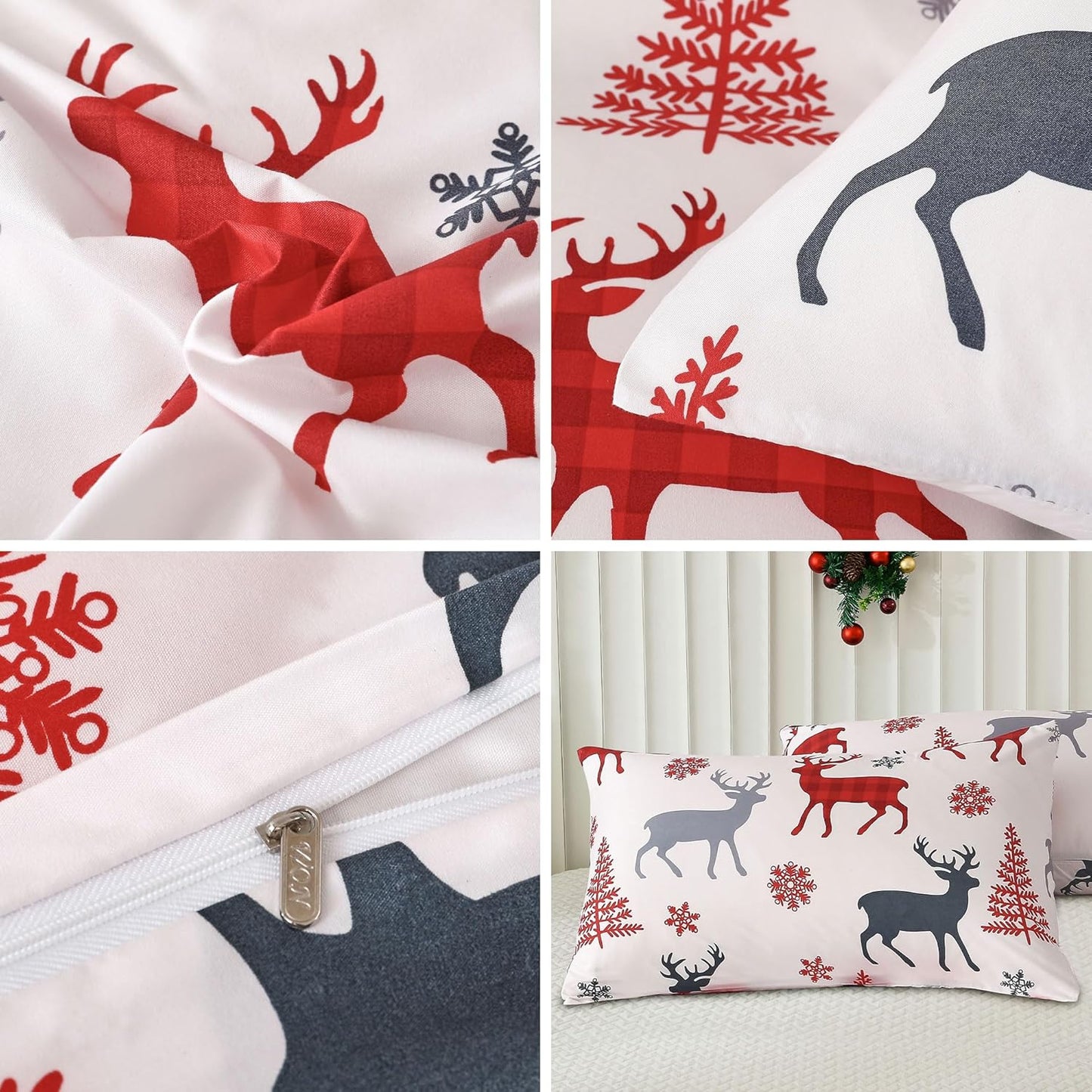 Reindeer Snowflakes King Size Duvet Cover Set - 3 Piece