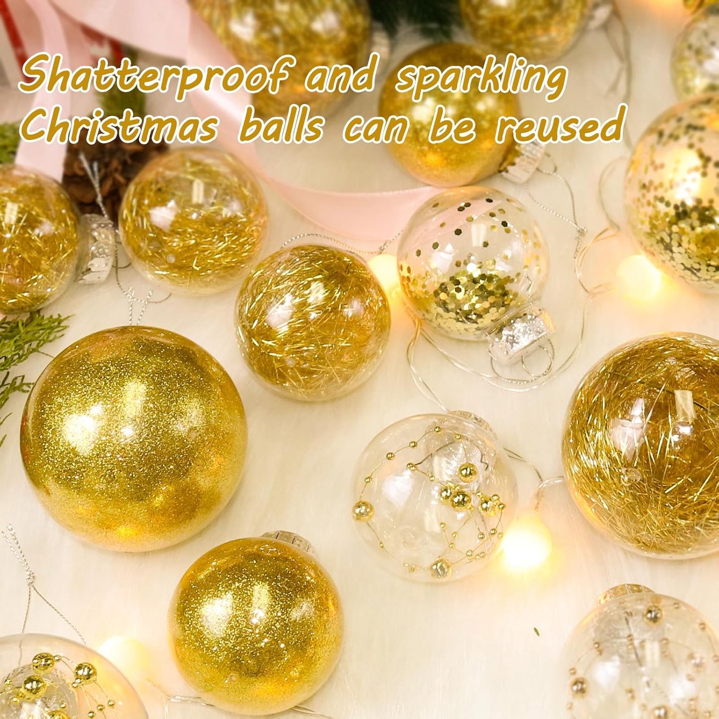 24 Shatterproof Clear Plastic Christmas Ball Ornaments