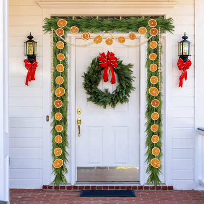 Christmas Garland Set - Norfolk Pine, Dried Orange Slice, Wooden Bead Decoration for Mantel or Fireplace