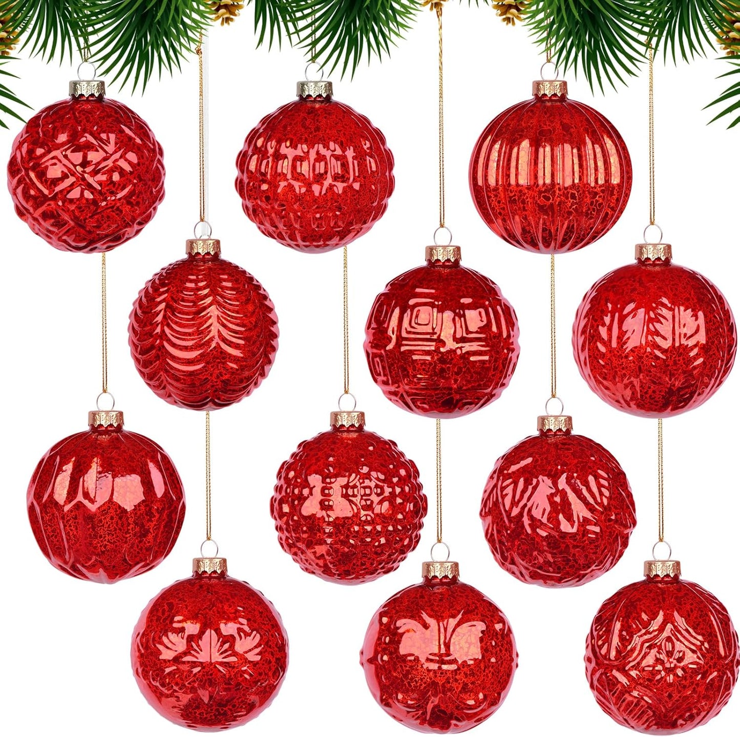 Farmhouse Christmas Ball Ornaments - Set of 12