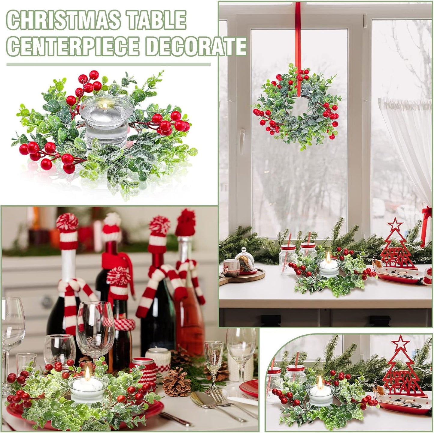 Red Berry Candle Rings Garland - 12 Piece Set