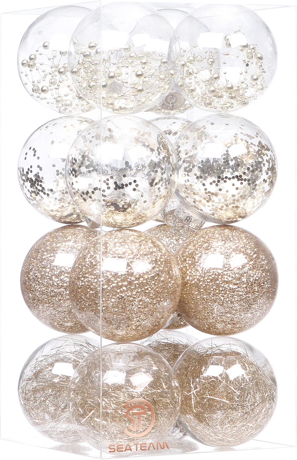 24 Count Shatterproof Clear Plastic Christmas Ball Ornaments with Gold Decorations