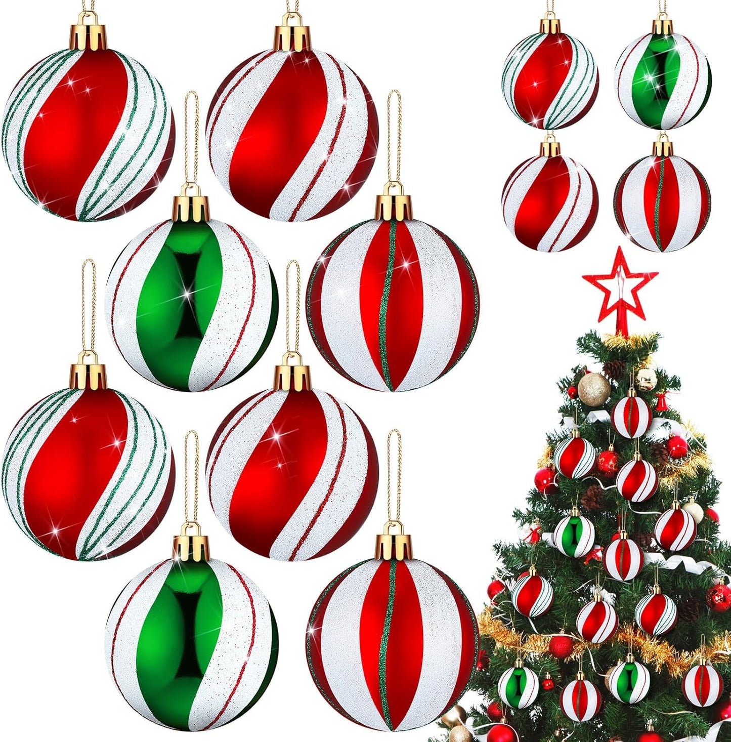 Black and White Christmas Ball Ornaments - Fresh Style, Set of 12