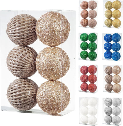 White Glitter Sequin Foam Ball Ornaments - Pack of 12