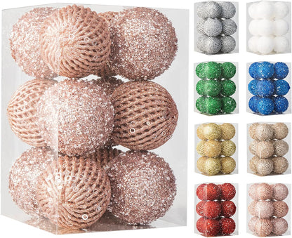 White Glitter Sequin Foam Ball Ornaments - Pack of 12