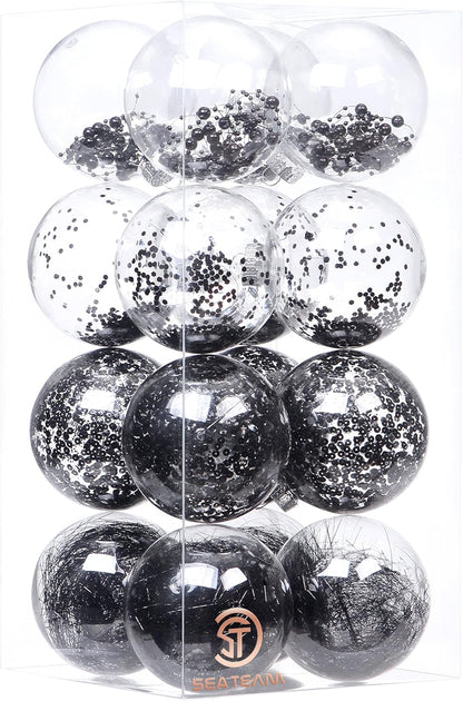 24 Count Shatterproof Clear Plastic Christmas Ball Ornaments with Gold Decorations