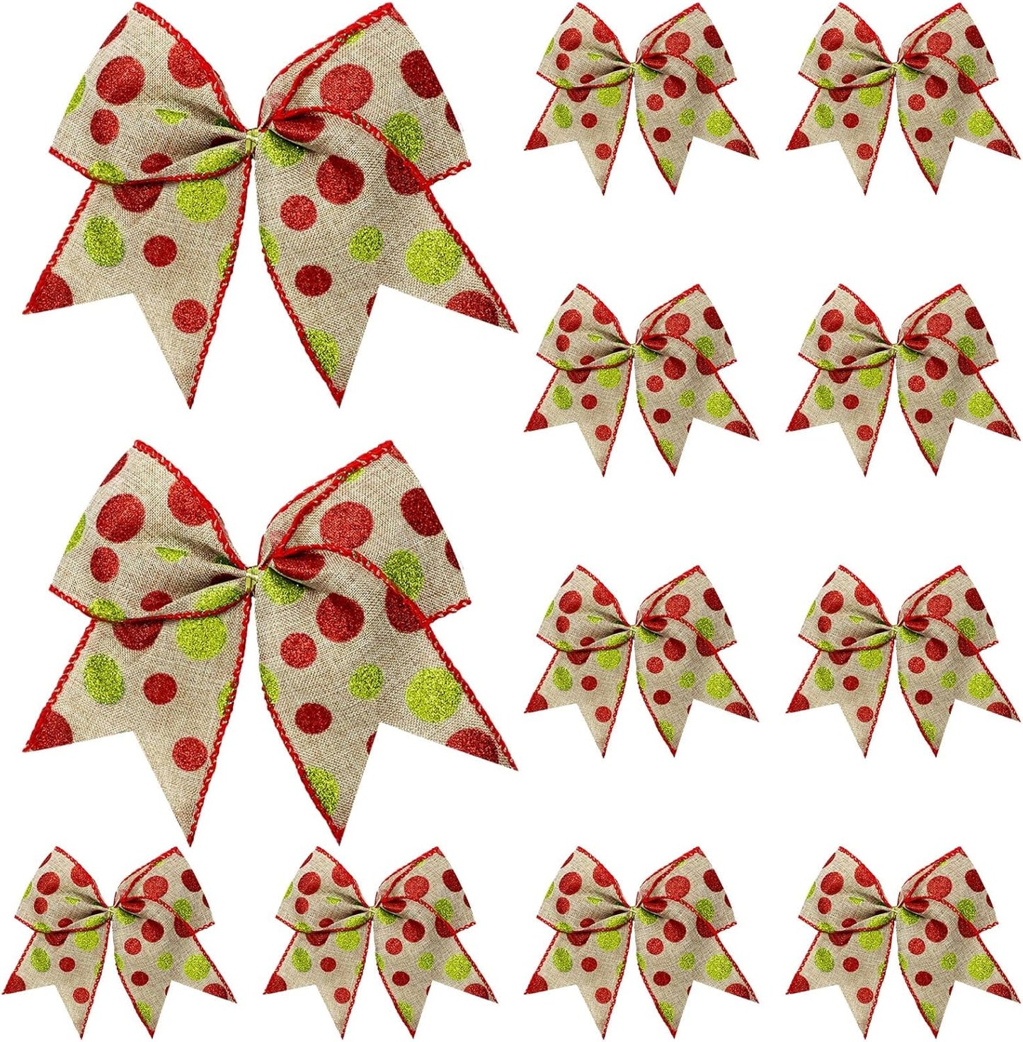 Red Green Christmas Bows Decoration - 6 Inch Large Xmas Elf Tree Dot Bows Ribbons Ornaments for Garland Wedding Party