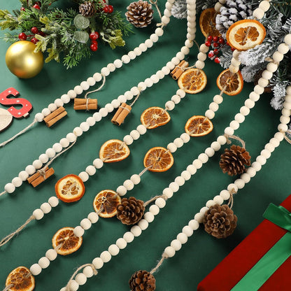 Christmas Garland with Dried Orange Slices, Wooden Beads, Pine Cones, and Cinnamon Sticks - Xmas Tree Ornaments and DIY Crafts