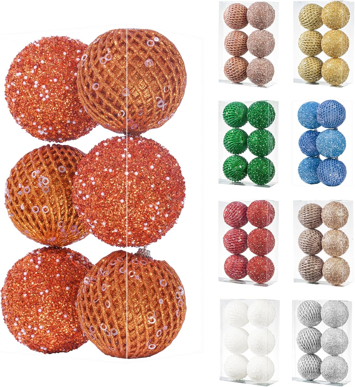 White Glitter Sequin Foam Ball Ornaments - Pack of 12