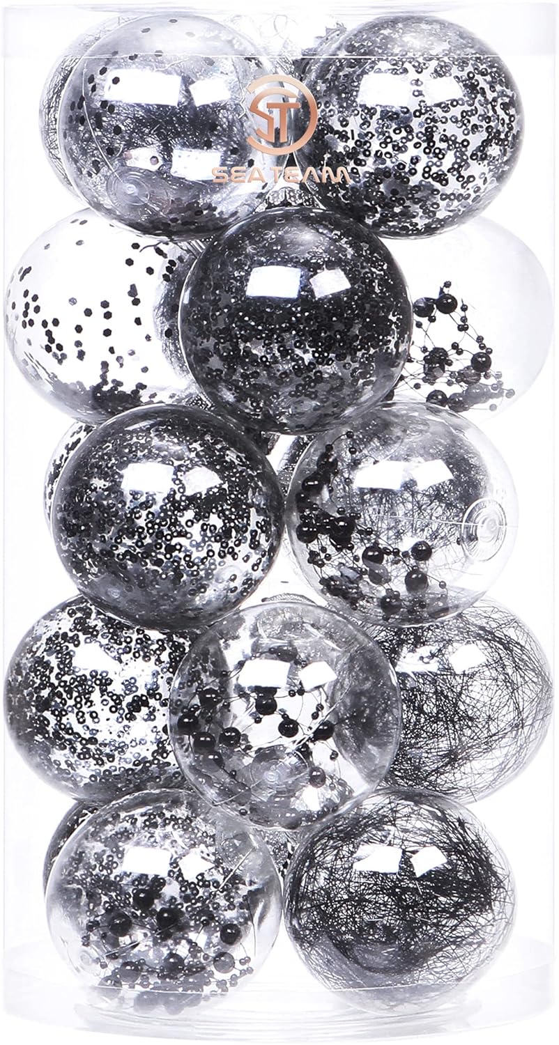 24 Count Shatterproof Clear Plastic Christmas Ball Ornaments with Gold Decorations