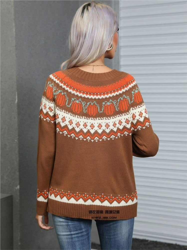 Geometric Pattern Jacquard Vintage Winter Knit Festival Christmas Sweater