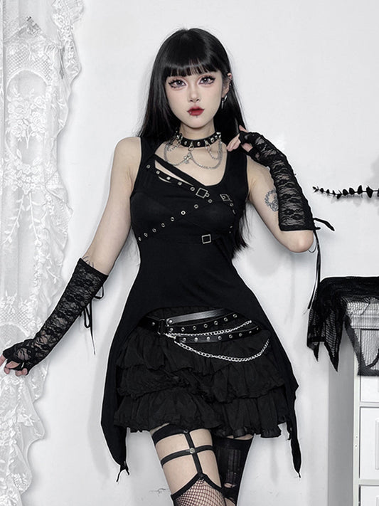 Harajuku Sleeveless Top Y2K Crop Irregular Gothic