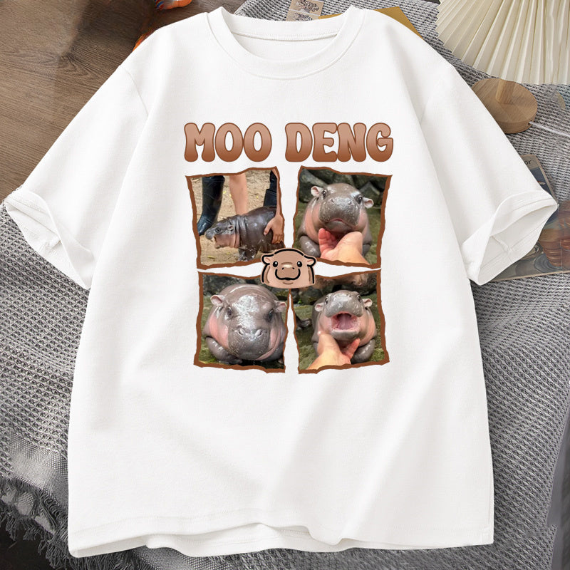 Funny Baby Hippo Lover Casual Cotton Designer Rap Men’s T-Shirt Short Sleeve Moo Deng