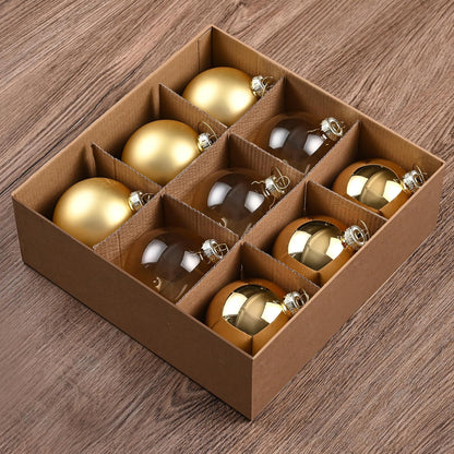 Set of 9 Brown Glass Christmas Ball Ornaments with Various Finishes