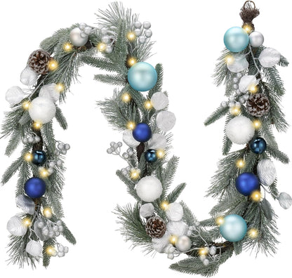 Pre-Lit Christmas Garland with White Gold Ball Accents