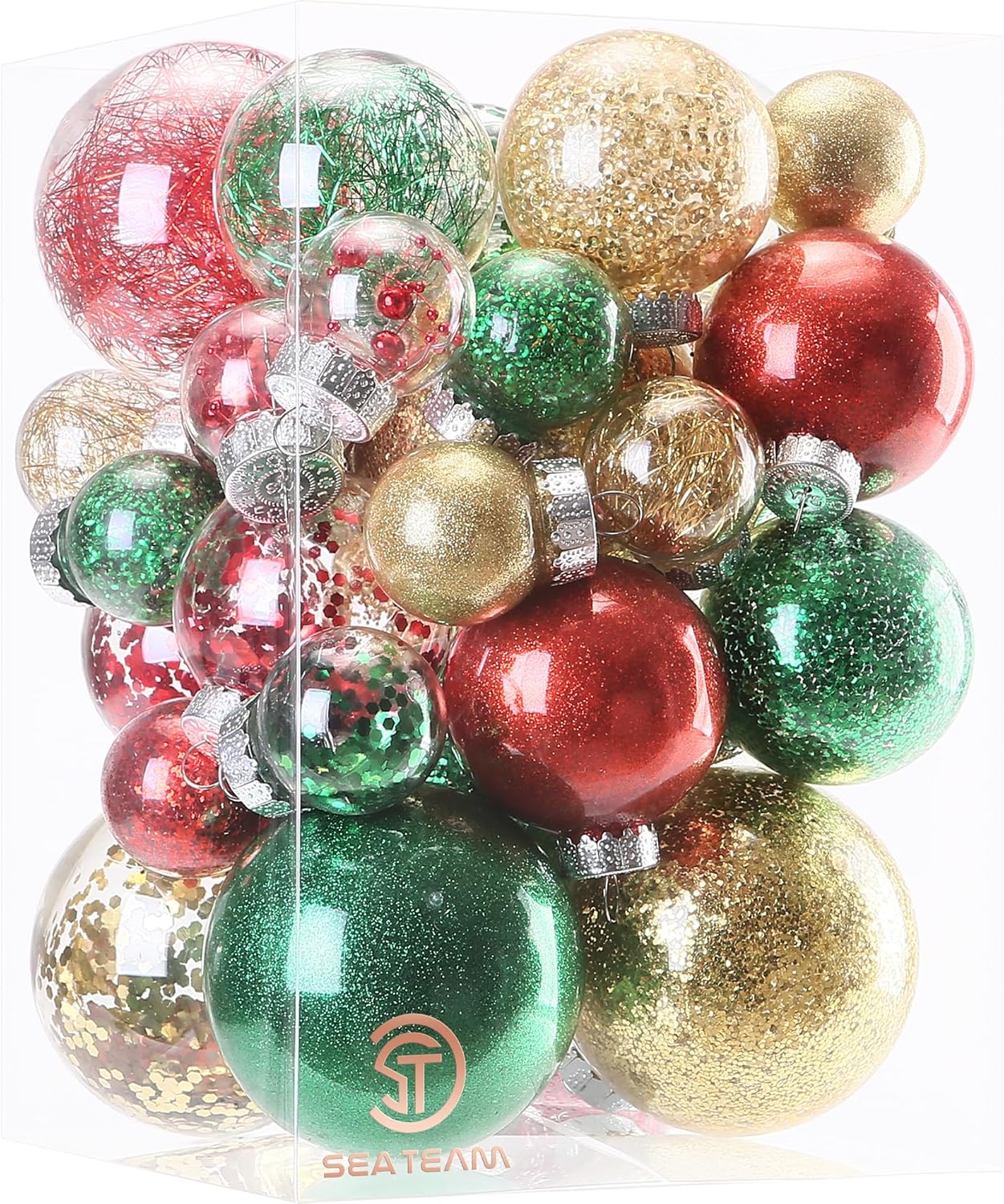 24 Count Shatterproof Clear Plastic Christmas Ball Ornaments with Gold Decorations