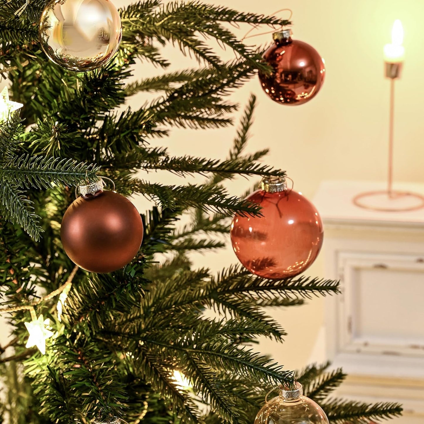 Set of 9 Brown Glass Christmas Ball Ornaments with Various Finishes