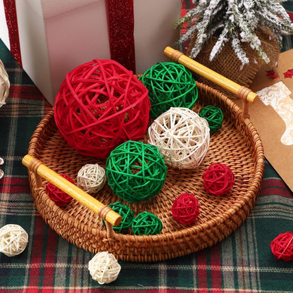 16PCS Wicker Rattan Balls Christmas Ornaments Wedding Party Decor - Red Green White