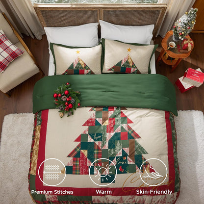 Christmas Comforter Set Queen - Christmas Bedding with Tree, 3 Pieces, 1 Comforter and 2 Pillow Shams