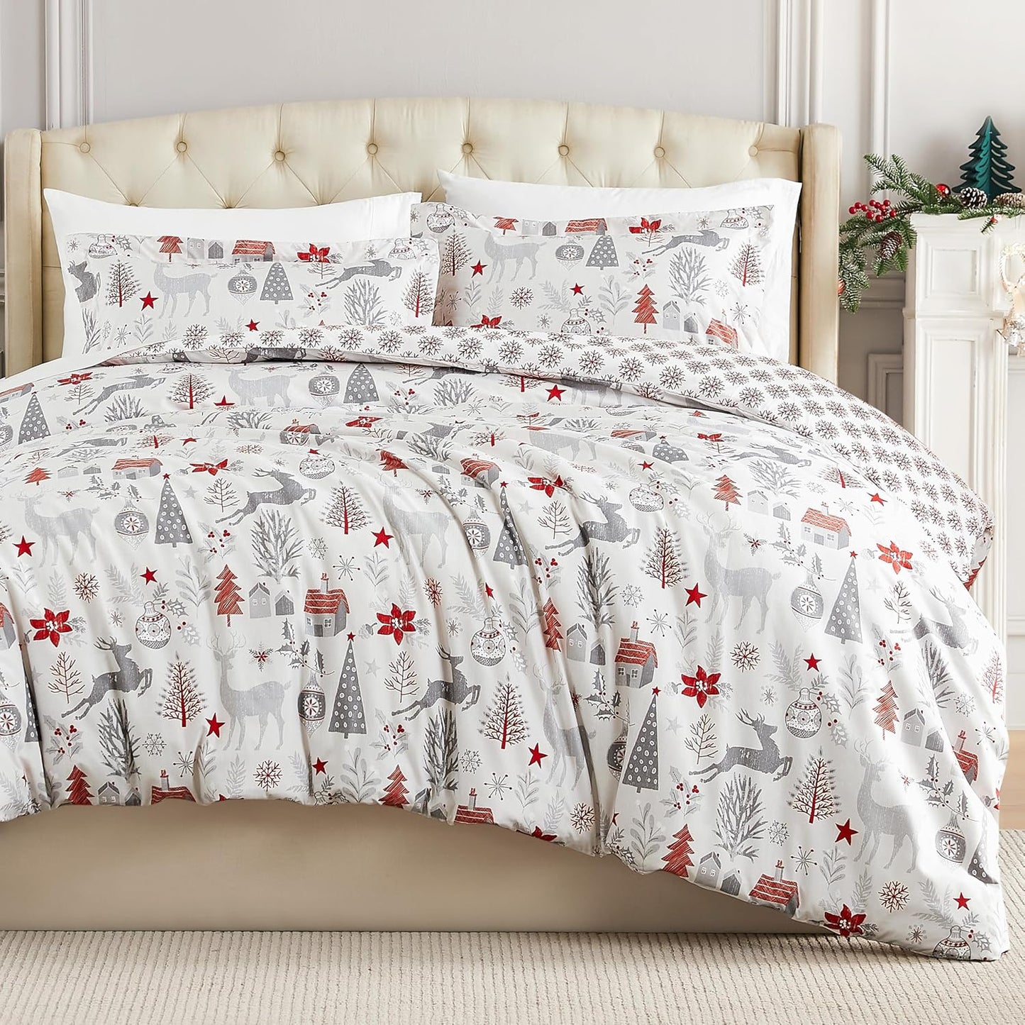 Farmhouse Christmas Print Duvet Cover/Comforter Set - Queen Size