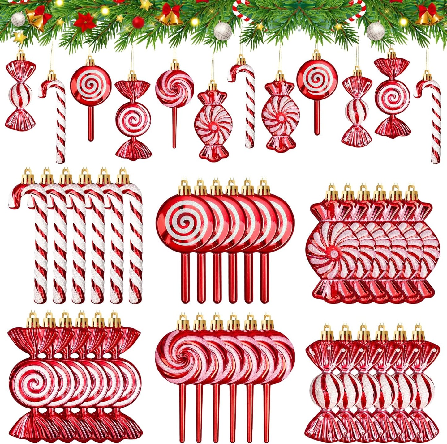 Christmas Candy Cane Ornaments - Glitter Tree Decorations