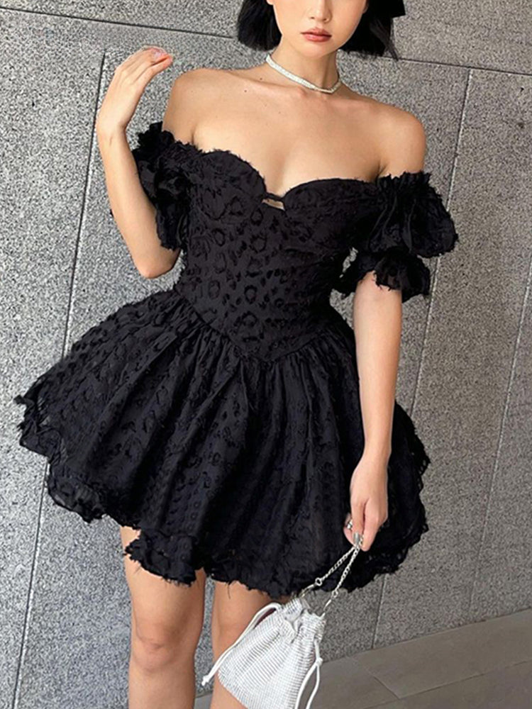 Mini High Sleeve Ball Puff Dress V-neck Gown Aesthetic Goth Black Waist Vintage Lolita Summer Corset