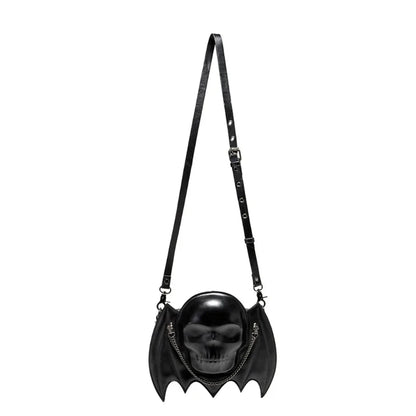 Gothic Alternative Bat Metal Shoulder Wing Chain Skull Shaped Fashion Bag