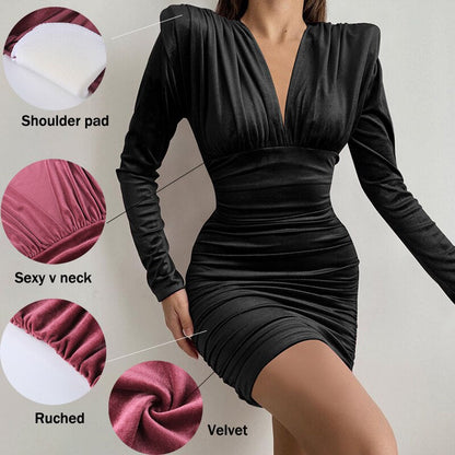 Amy Fashion - Autumn V Neck Velvet Dress