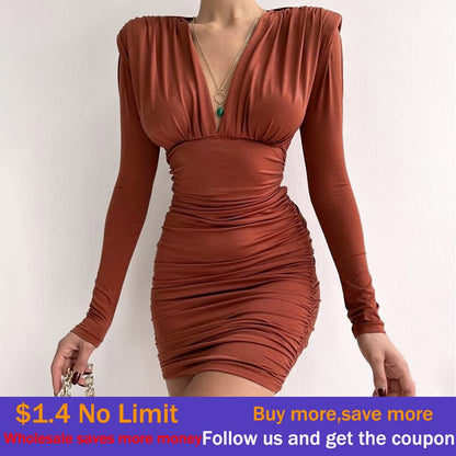 Amy Fashion - Autumn V Neck Velvet Dress