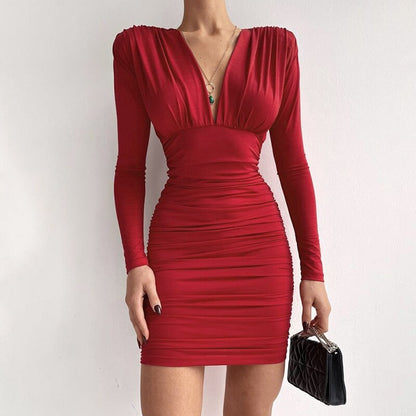 Amy Fashion - Autumn V Neck Velvet Dress