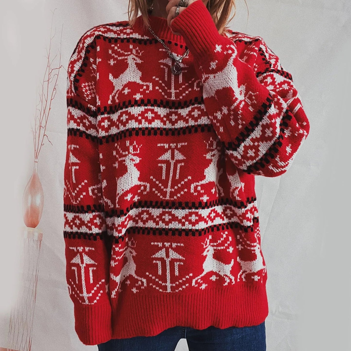 Reindeer Printed Christmas Sweat Women's Sweater