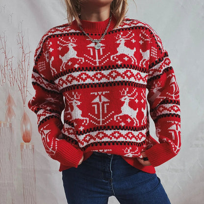 Reindeer Printed Christmas Sweat Women's Sweater