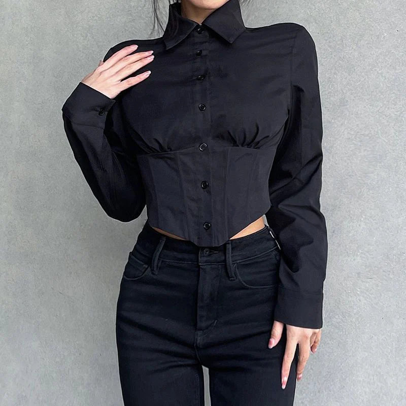 Sexy Folds Gothic Black Short Top Blouse