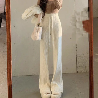 High-Waisted Thin Casual Trendy Drape Wide-Leg Pants