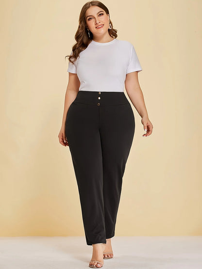 Plus Size Knitted Fabric Casual Slit Design Straight Pants