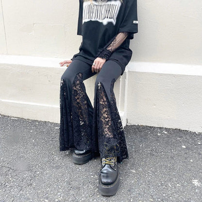 Flared Pants Halloween Lace Black