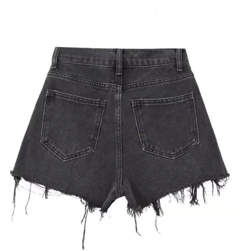 Amy Fashion - Oversized Loose And Slimming Black Summer High Waisted A-line Hot Pants Fashion Jean