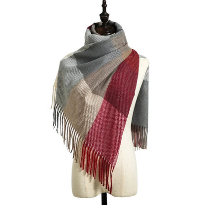 Elegant Lady Style Cashmere Tassel Luxury Scarf - Autumn Winter Striped Plaid