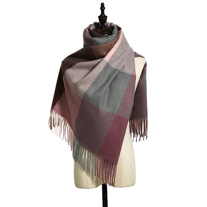 Elegant Lady Style Cashmere Tassel Luxury Scarf - Autumn Winter Striped Plaid