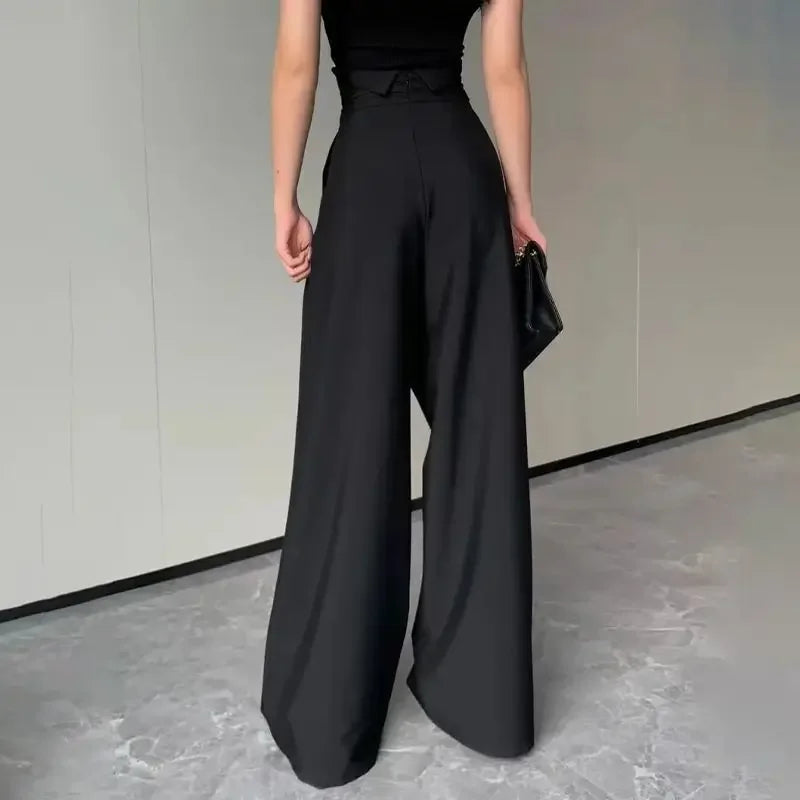 Black Wide Slimming Magic High Waist Loose Straight Drooping Casual Trouser