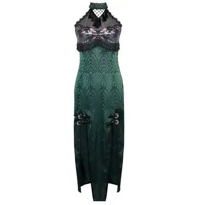 Snake Mesh New Original Dress Patch Sexy Design Slit Summer Neck Halter High Dress Gothic Cheongsam