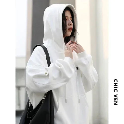 Casual Hooded Plush Loose Warm Cozy Trendy Stylish Elegant Hoodies