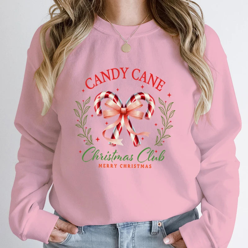 Candy Cane Christmas Club Round Neck Hoodie