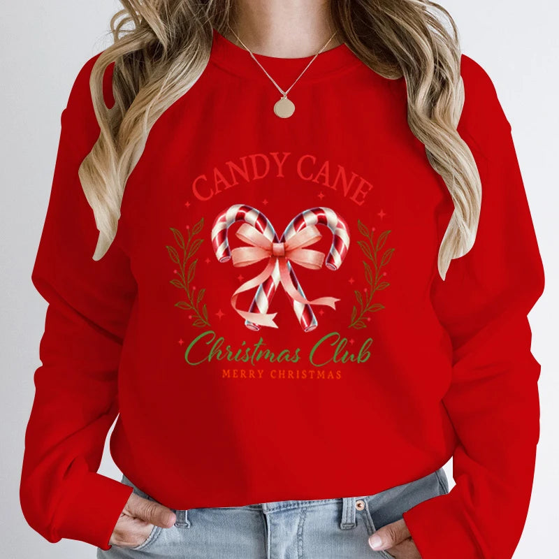 Candy Cane Christmas Club Round Neck Hoodie