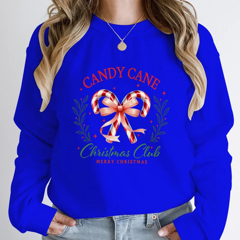 Candy Cane Christmas Club Round Neck Hoodie