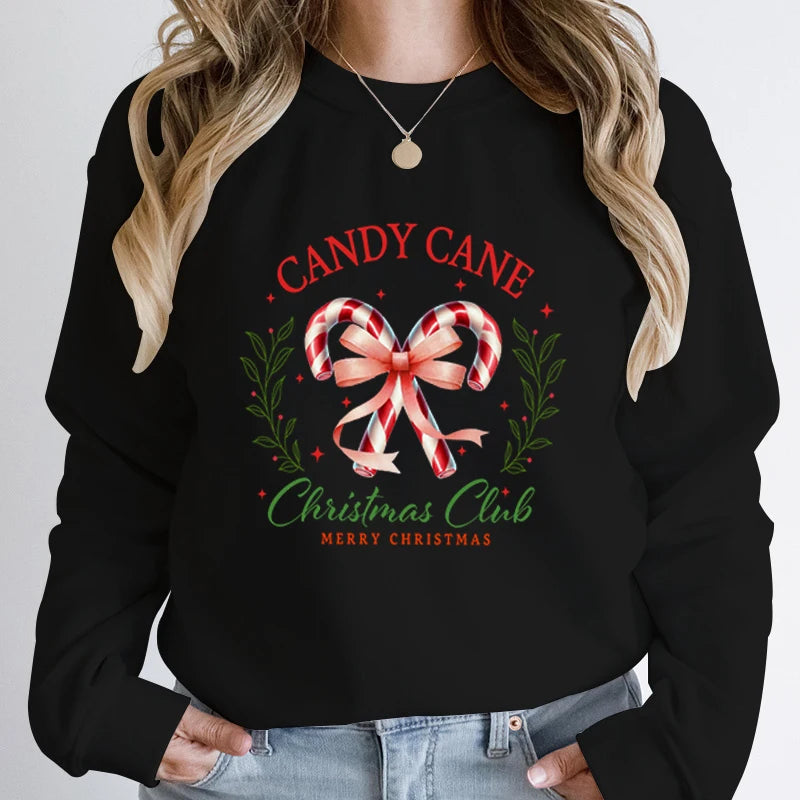 Candy Cane Christmas Club Round Neck Hoodie