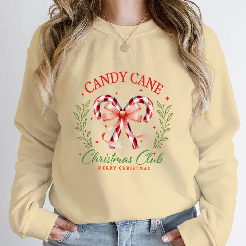 Candy Cane Christmas Club Round Neck Hoodie