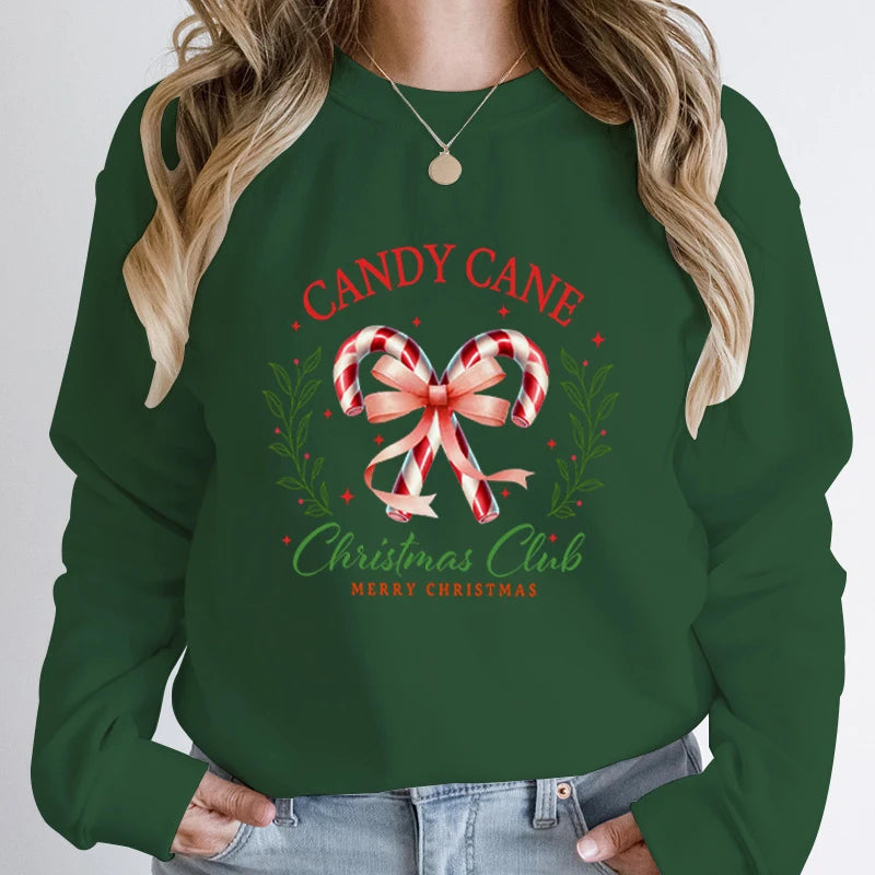 Candy Cane Christmas Club Round Neck Hoodie